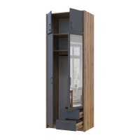Kleiderschrank Doros Rondi Schiebetüren mit Oberschrank und Spiegel Artisan Eiche / Graphitgrau 2 Türen 82x52x236 (80737810)