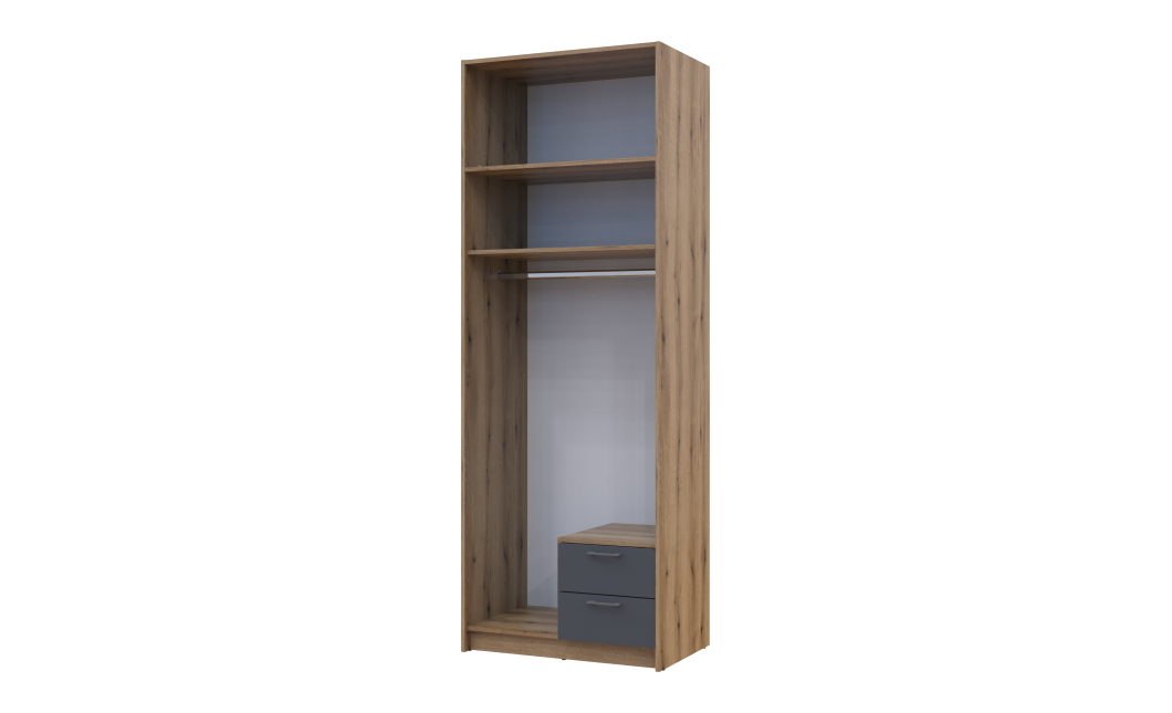 Kleiderschrank Doros Rondi mit Drehtüren mit Oberschrank und Spiegel Artisan Eiche / Graphitgrau 2 Türen 82x52x236 (80737810)