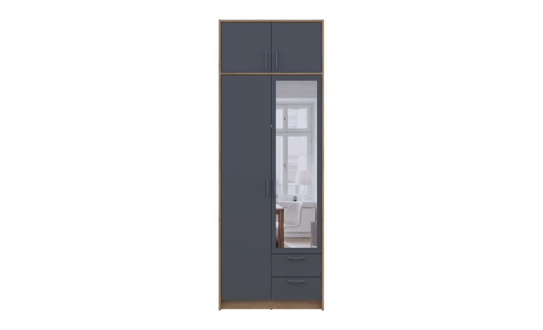 Kleiderschrank Doros Rondi mit Drehtüren mit Oberschrank und Spiegel Artisan Eiche / Graphitgrau 2 Türen 82x52x236 (80737810)