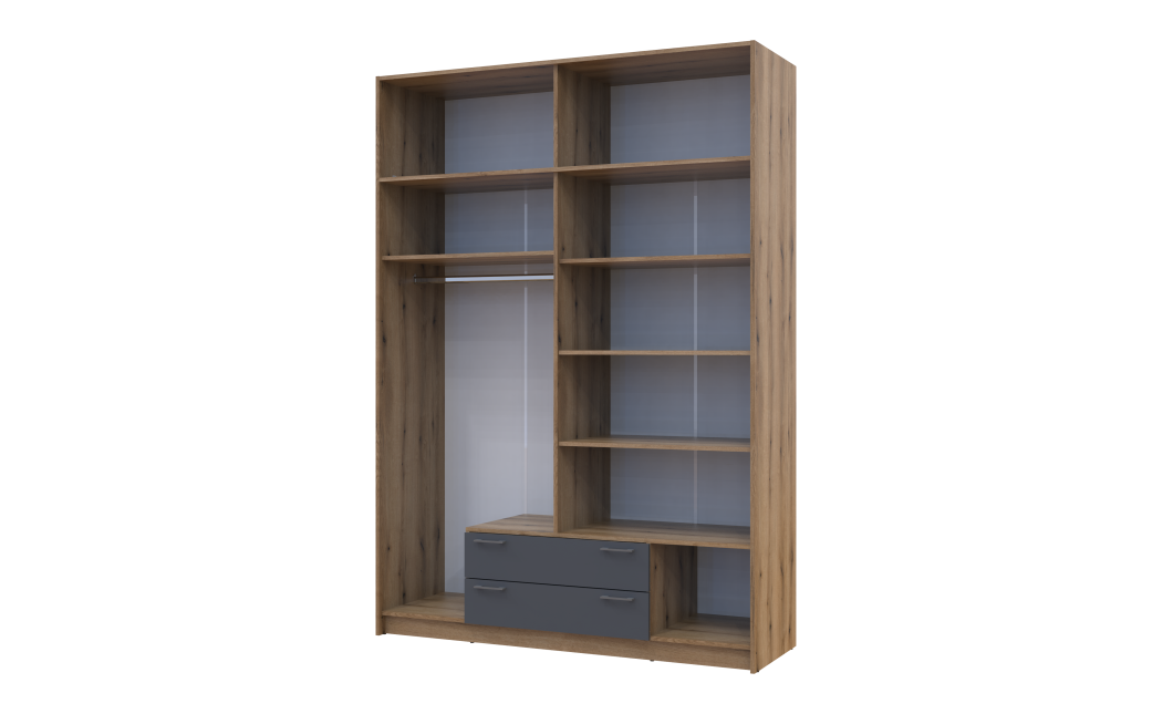 Kleiderschrank Doros Rondi mit Drehtüren und Spiegel Artisan Eiche / Graphitgrau 4 Türen 160x52x236 (80737830)