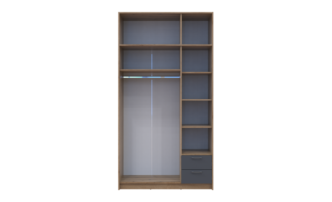 Kleiderschrank Doros Rondi mit Drehtüren mit Oberschrank Artisan Eiche / Graphitgrau 3 Türen 121x52x236 (80737818)