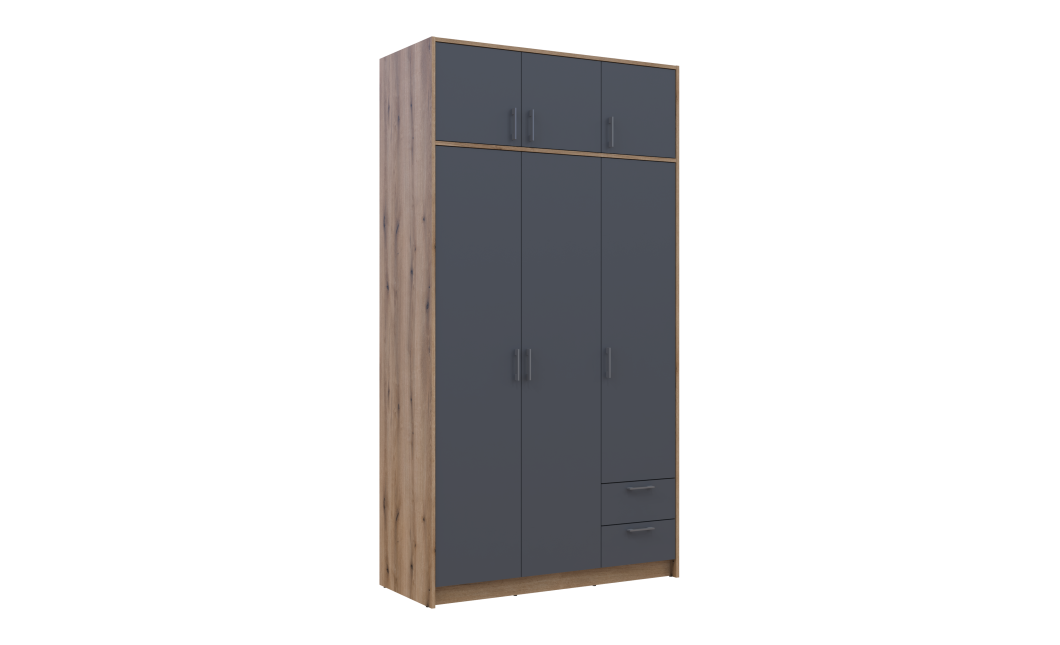 Kleiderschrank Doros Rondi mit Drehtüren mit Oberschrank Artisan Eiche / Graphitgrau 3 Türen 121x52x236 (80737818)