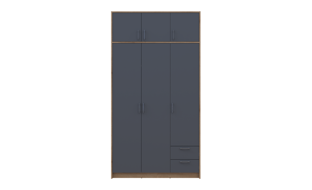 Kleiderschrank Doros Rondi mit Drehtüren mit Oberschrank Artisan Eiche / Graphitgrau 3 Türen 121x52x236 (80737818)