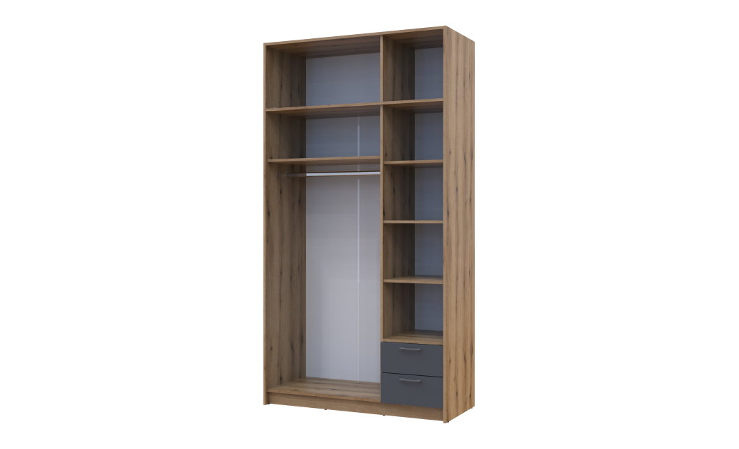 Kleiderschrank Doros Rondi mit Drehtüren und Spiegel Artisan Eiche / Graphitgrau 3 Türen 121x52x236 (80737820)