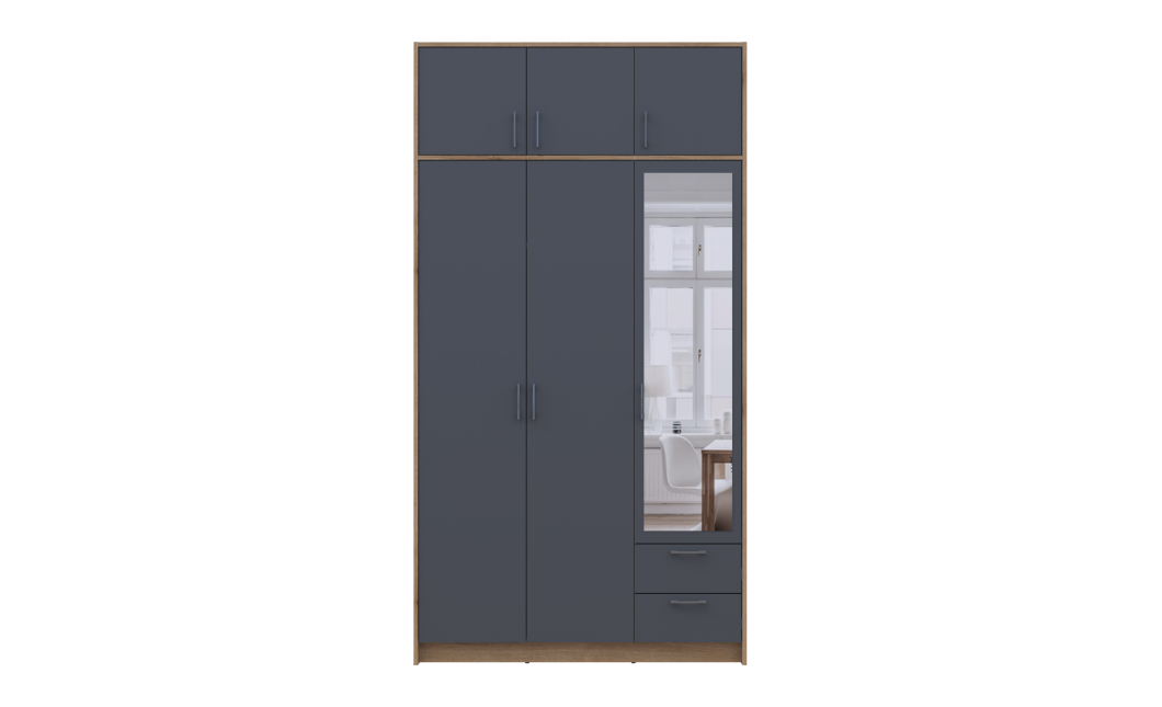 Kleiderschrank Doros Rondi mit Drehtüren und Spiegel Artisan Eiche / Graphitgrau 3 Türen 121x52x236 (80737820)