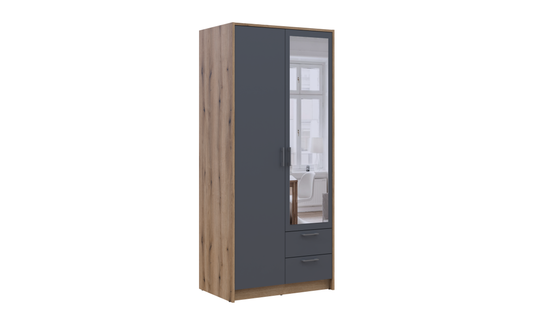 Kleiderschrank Doros Rondi mit Drehtüren mit Spiegel Artisan Eiche / Graphitgrau 2 Türen 82x52x195 (80737806)