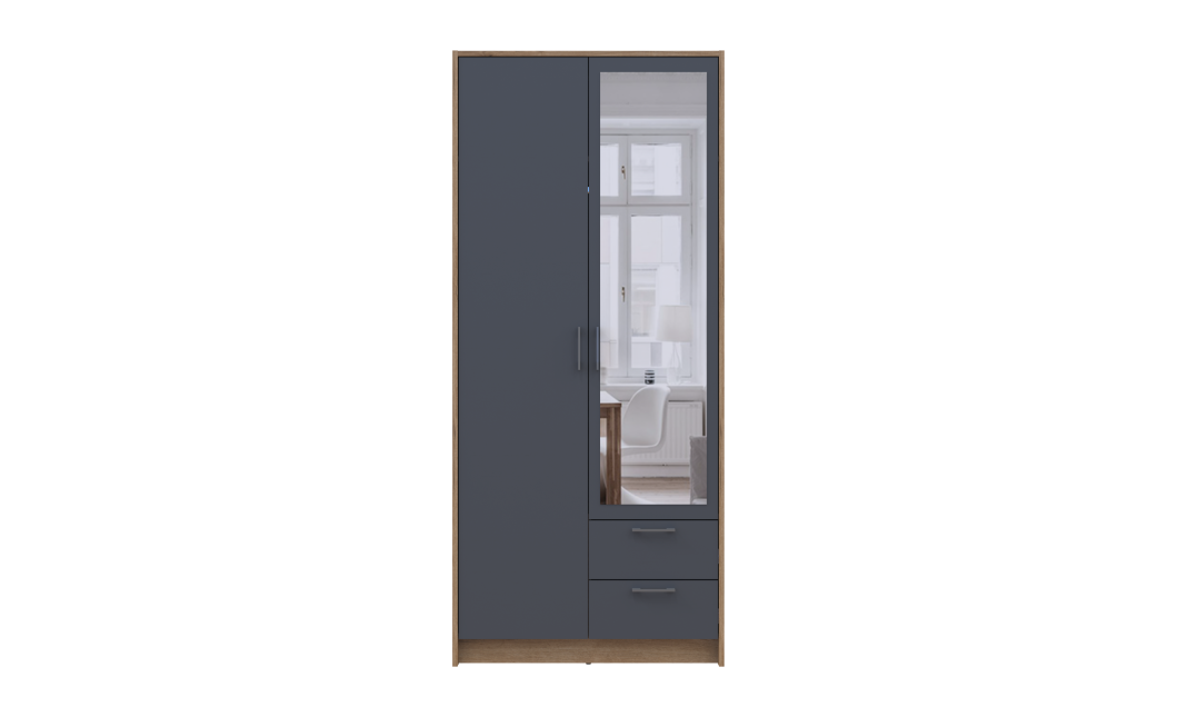 Kleiderschrank Doros Rondi mit Drehtüren mit Spiegel Artisan Eiche / Graphitgrau 2 Türen 82x52x195 (80737806)