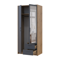 Kleiderschrank Doros Rondi mit Drehtüren mit Spiegel Artisan Eiche / Graphitgrau 2 Türen 82x52x195 (80737806)