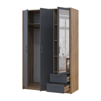 Kleiderschrank Doros Rondi Schiebetüren mit Spiegel Artisan Eiche / Graphitgrau 3 Türen 121x52x195 (80737816)