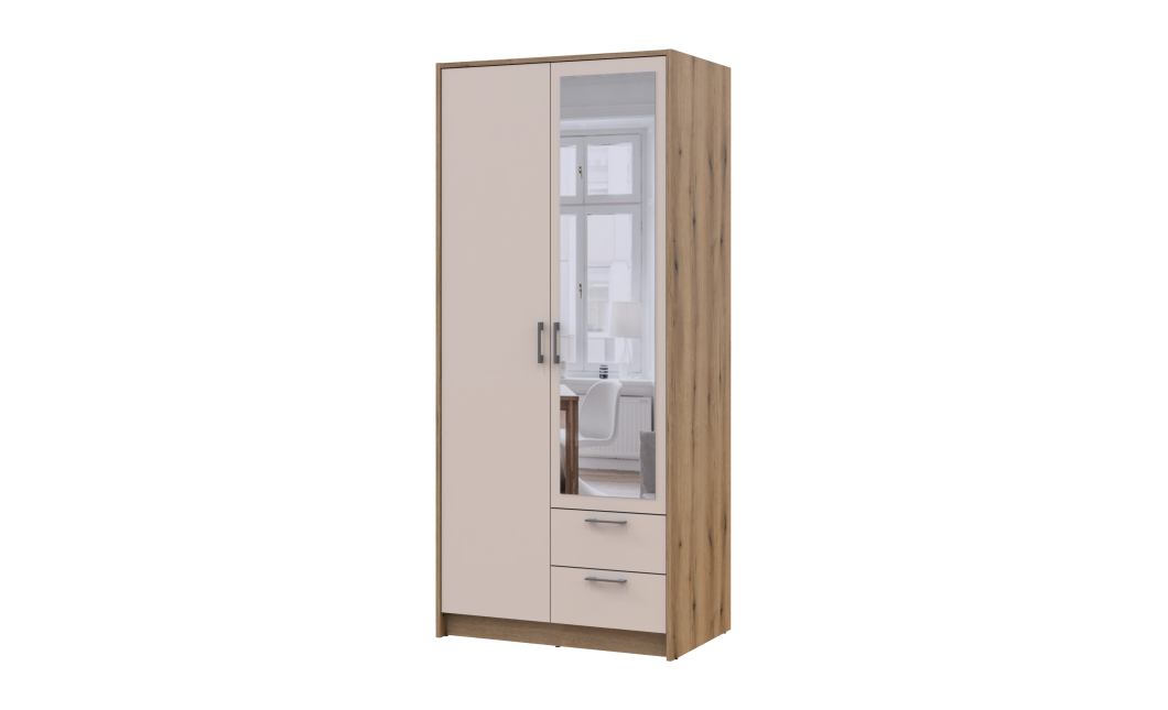 Kleiderschrank Doros Rondi Schiebetüren mit Spiegel Artisan Eiche / Kaschmir 2 Türen 82x52x195 (80737807)