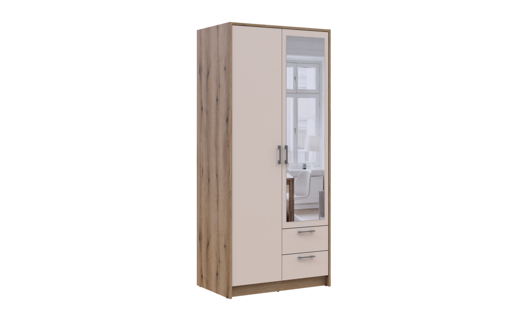 Kleiderschrank Doros Rondi Schiebetüren mit Spiegel Artisan Eiche / Kaschmir 2 Türen 82x52x195 (80737807)
