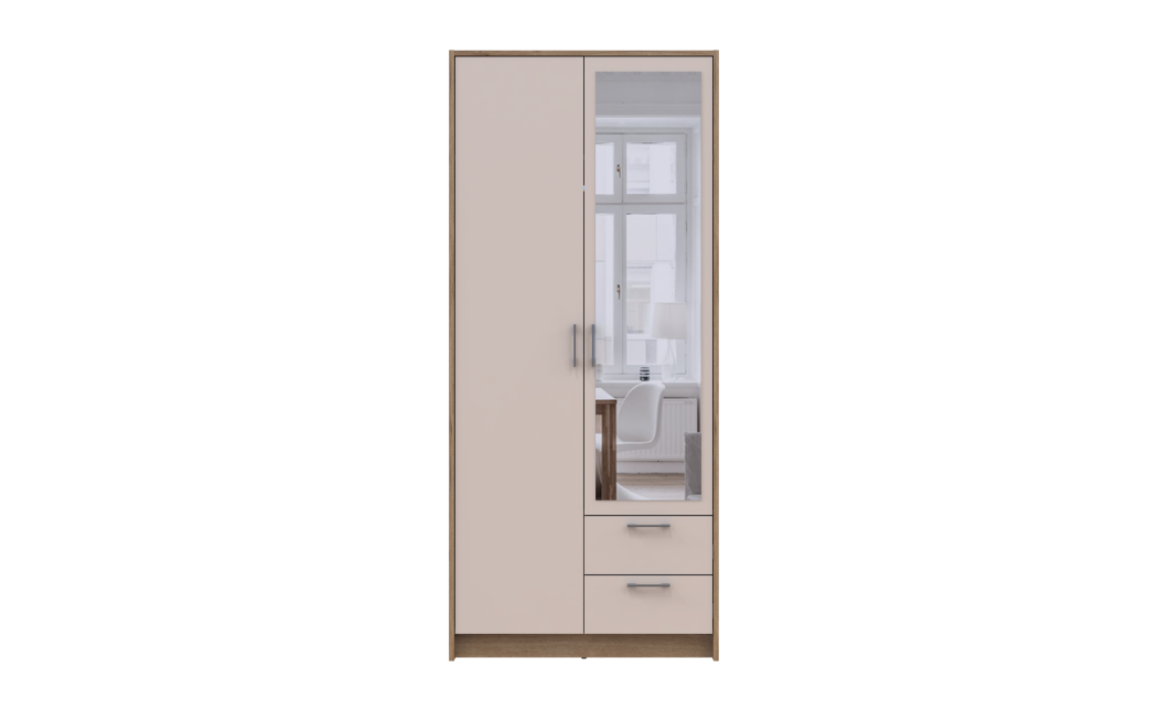 Kleiderschrank Doros Rondi Schiebetüren mit Spiegel Artisan Eiche / Kaschmir 2 Türen 82x52x195 (80737807)