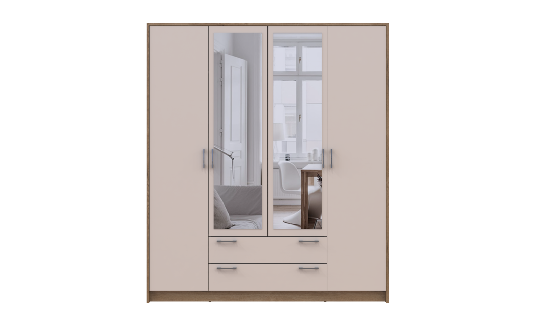 Kleiderschrank Doros Rondi Schiebetüren mit Spiegel Artisan Eiche / Kaschmir 4 Türen 160x52x195 (80737827)