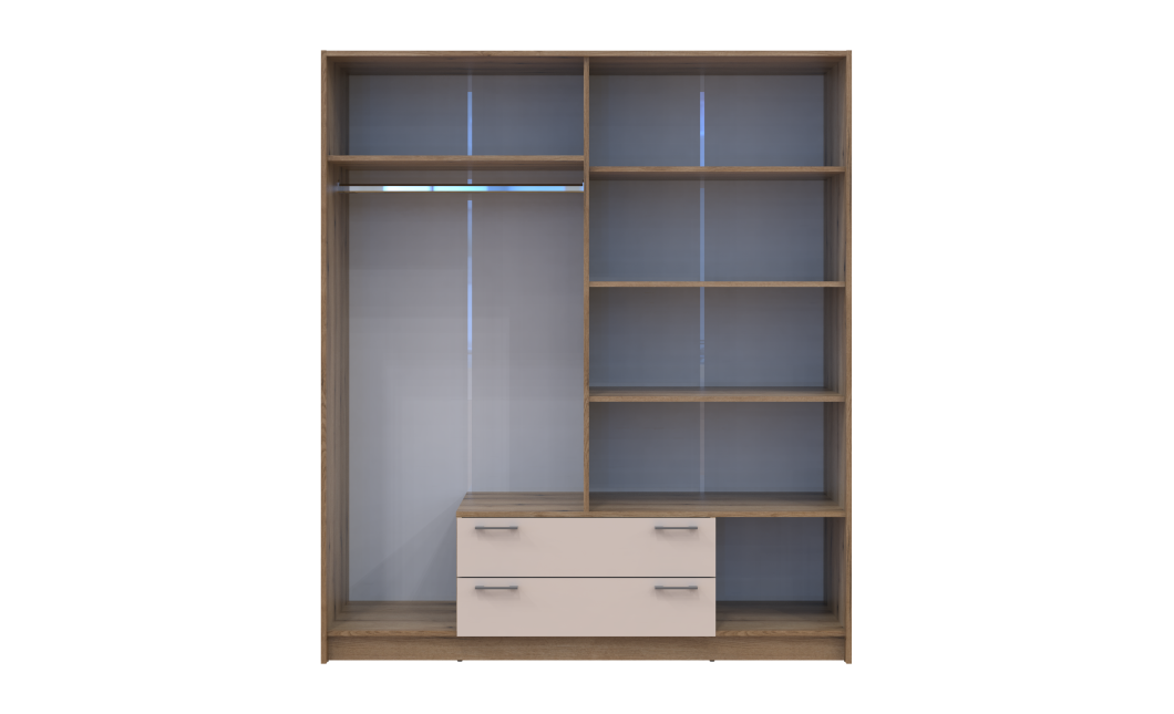 Kleiderschrank Doros Rondi Schiebetüren mit Spiegel Artisan Eiche / Kaschmir 4 Türen 160x52x195 (80737827)