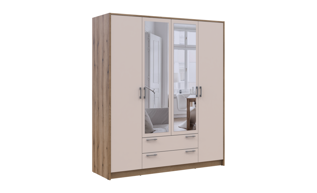 Kleiderschrank Doros Rondi Schiebetüren mit Spiegel Artisan Eiche / Kaschmir 4 Türen 160x52x195 (80737827)