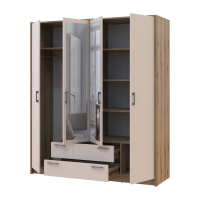 Kleiderschrank Doros Rondi Schiebetüren mit Spiegel Artisan Eiche / Kaschmir 4 Türen 160x52x195 (80737827)