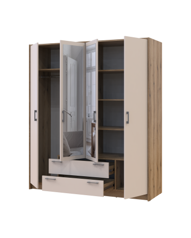 Kleiderschrank Doros Rondi mit Drehtüren mit Spiegel Artisan Eiche / Kaschmir 4 Türen 160x52x195 (80737827)