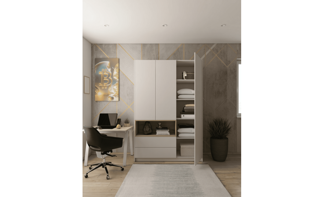 Kleiderschrank Doros Dale Kaschmir/Artisan Eiche 3 Türen 150x52x220 (80737726)
