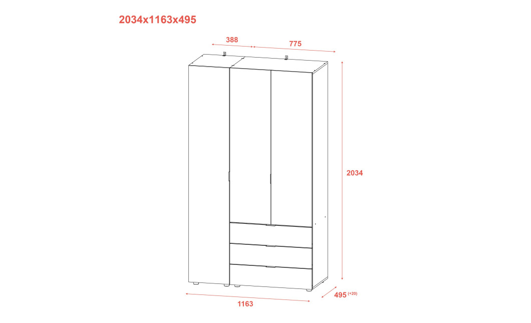Drehtürenschrank Doros Gelar Sonoma Eiche 2 Türen mit Spiegel 116,5x49,5x203,4 (42002156)