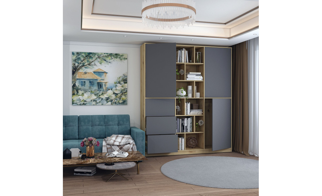 Kleiderschrank Doros Morgan Artisan Eiche/Graphitgrau 2 Türen mit Schublade 180x38,5x210 (42002256)