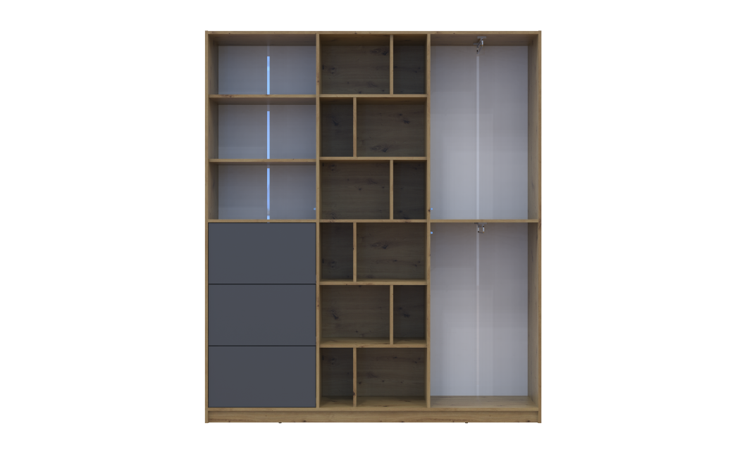 Kleiderschrank Doros Morgan Artisan Eiche/Graphitgrau 2 Türen mit Schublade 180x38,5x210 (42002256)