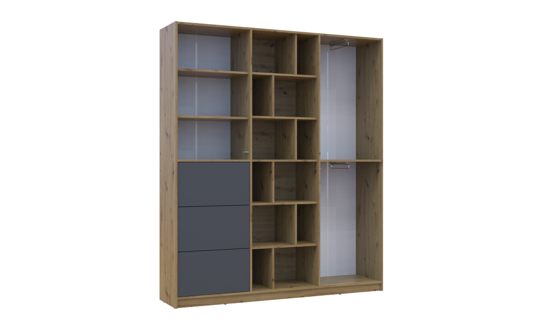 Kleiderschrank Doros Morgan Artisan Eiche/Graphitgrau 2 Türen mit Schublade 180x38,5x210 (42002256)