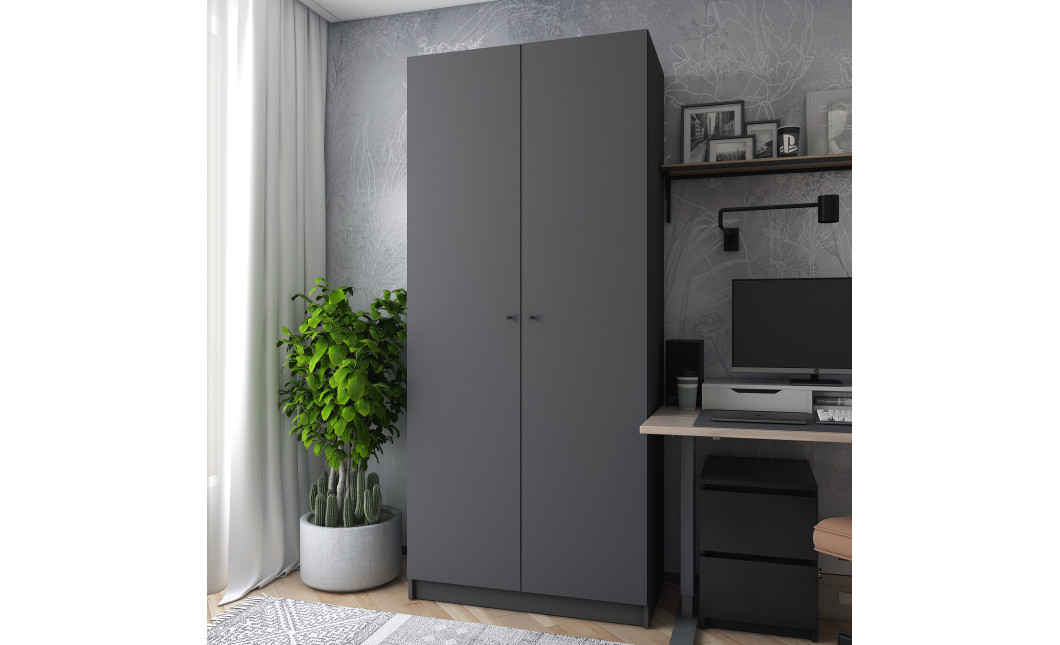 Kleiderschrank Doros Promo mit Drehtüren Anthrazit 2 Türen 90x48x204 (44900523)