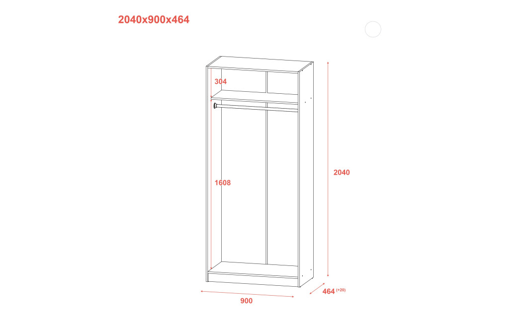 Kleiderschrank Doros Promo mit Drehtüren Anthrazit 2 Türen 90x48x204 (44900523)