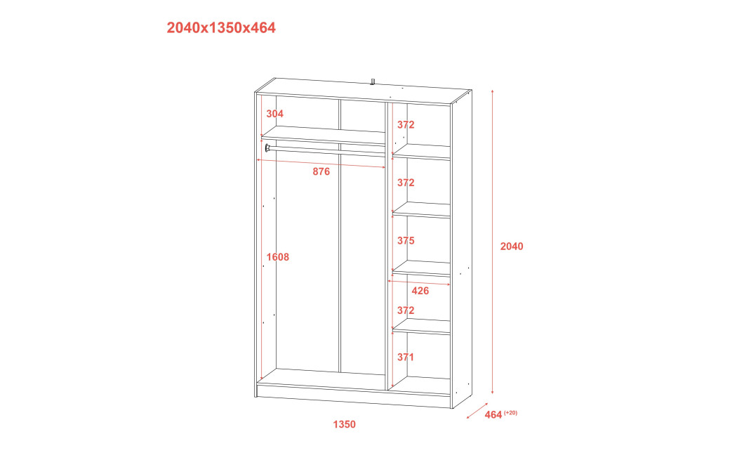 Kleiderschrank Doros Promo mit Drehtüren Kaschmir 3 Türen 135x48x204 (80737669)