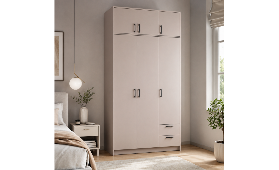 Kleiderschrank Doros Rondi mit Drehtüren mit Oberschrank Kaschmir 3 Türen 121x52x236 (80738474)