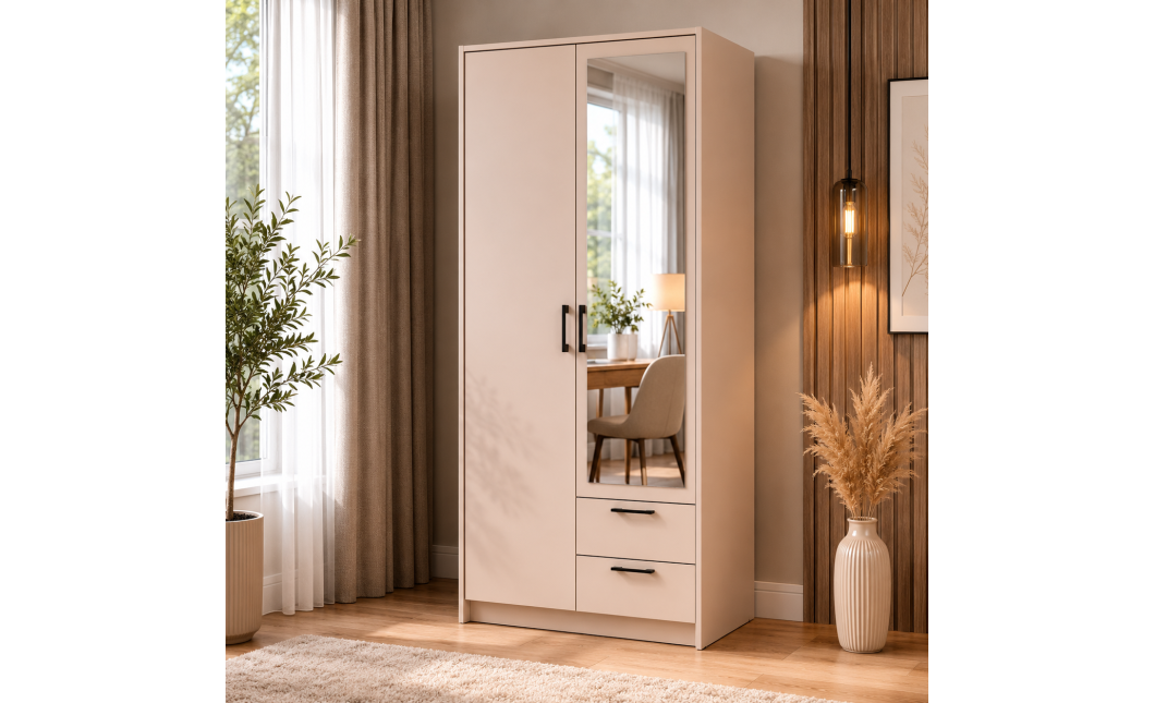 Kleiderschrank Doros Rondi mit Drehtüren mit Spiegel Kaschmir 2 Türen 82x52x195 (80738468)