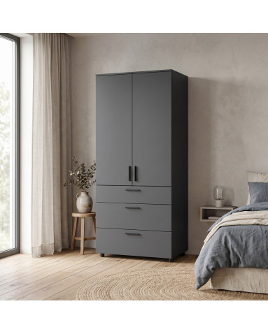 Kleiderschrank Doros Thorn Anthrazit 2 Türen 3 Schubladen Böden 90x51,6x200 (44900446)