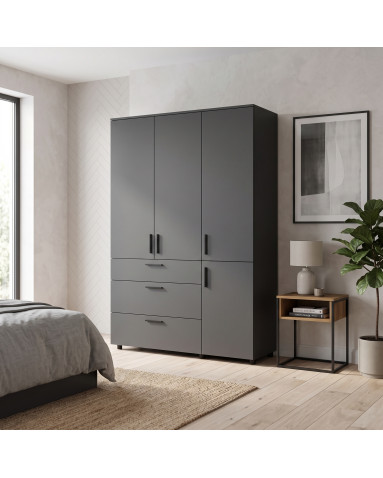 Kleiderschrank Doros Thorn Anthrazit 3 Türen 3 Schubladen Böden 135x51,6x200 (44900494)