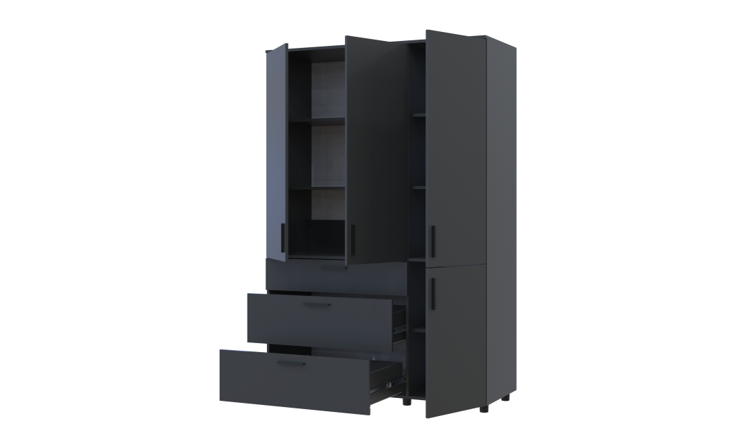 Kleiderschrank Doros Thorn Anthrazit 3 Türen 3 Schubladen Böden 135x51,6x200 (44900494)