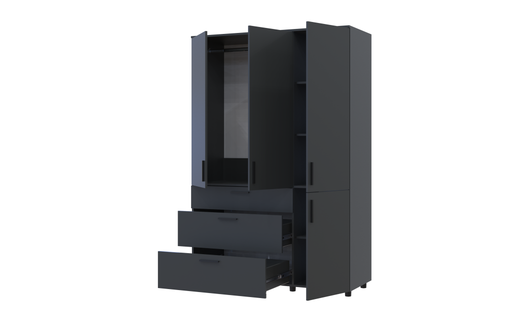 Kleiderschrank Doros Thorn Anthrazit 3 Türen 3 Schubladen Kleiderstange 135x51,6x200 (44900493)