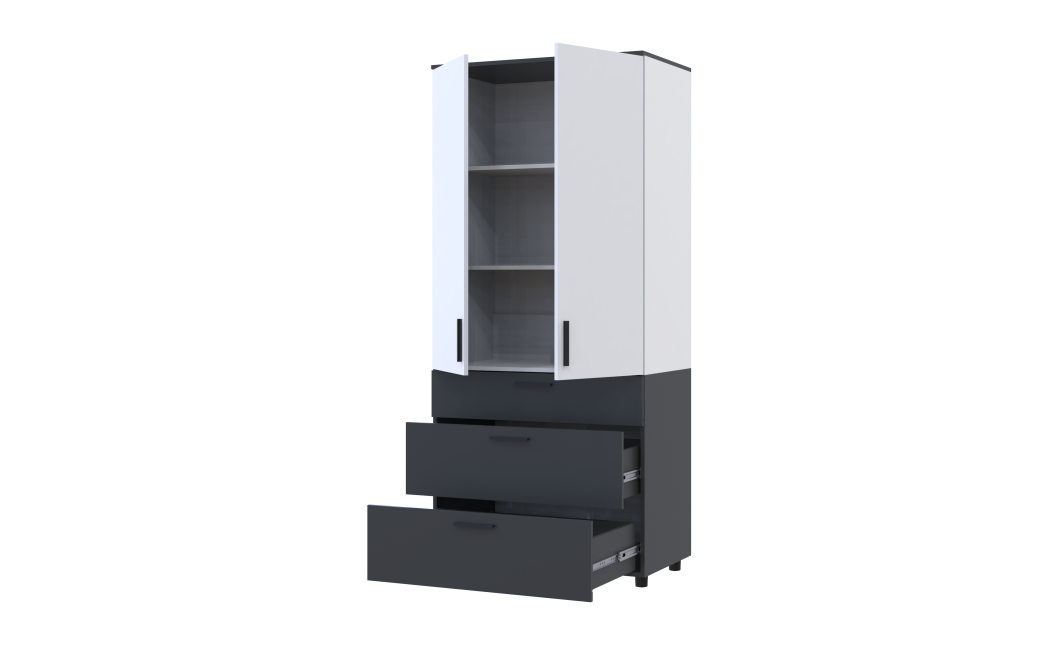 Kleiderschrank Doros Thorn Anthrazit/Weiß 2 Türen 3 Schubladen Böden 90x51,6x200 (44900470)