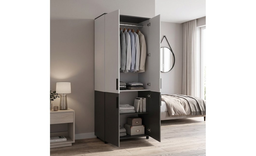 Kleiderschrank Doros Thorn Anthrazit/Weiß 2 Türen Kleiderstange 90x51,6x200 (44900467)