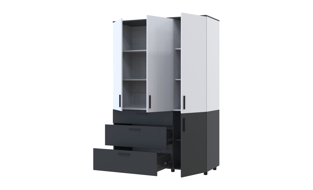 Kleiderschrank Doros Thorn Anthrazit/Weiß 3 Türen 3 Schubladen Böden 135x51,6x200 (44900518)