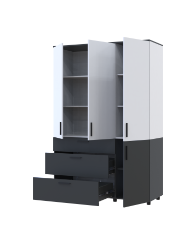 Kleiderschrank Doros Thorn Anthrazit/Weiß 3 Türen 3 Schubladen Böden 135x51,6x200 (44900518)