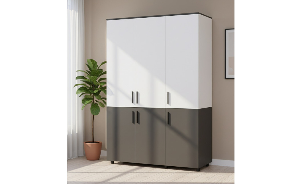 Kleiderschrank Doros Thorn Anthrazit/Weiß 3 Türen Böden 135x51,6x200 (44900516)