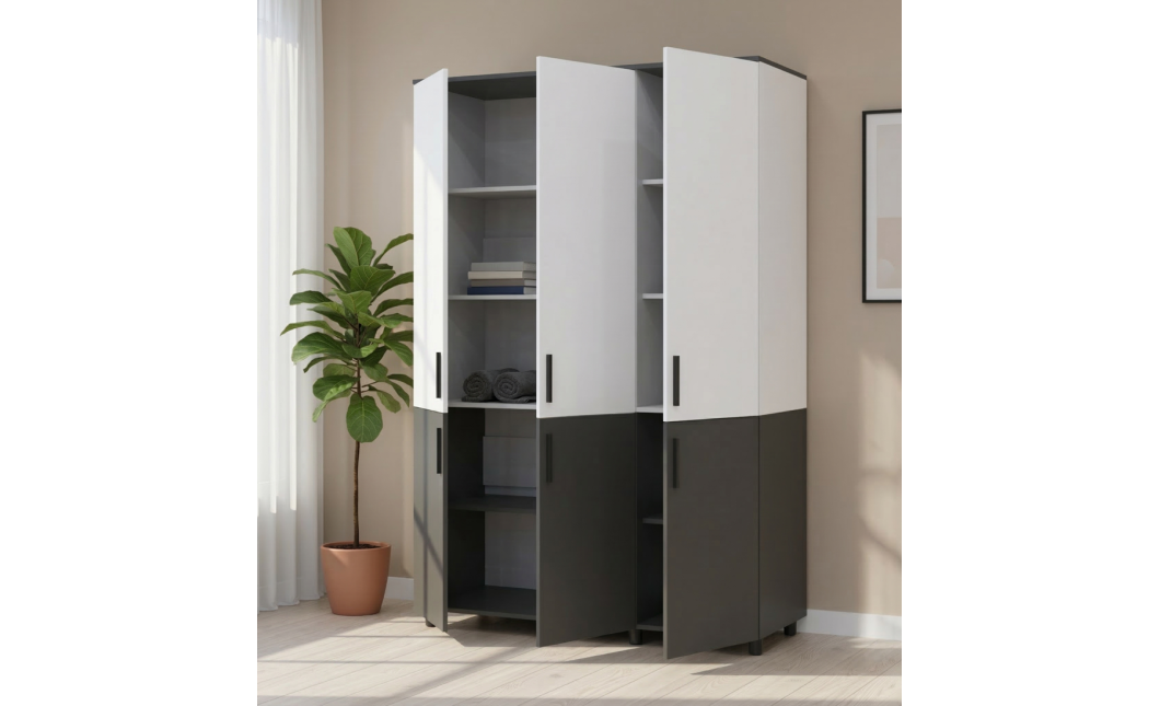 Kleiderschrank Doros Thorn Anthrazit/Weiß 3 Türen Böden 135x51,6x200 (44900516)