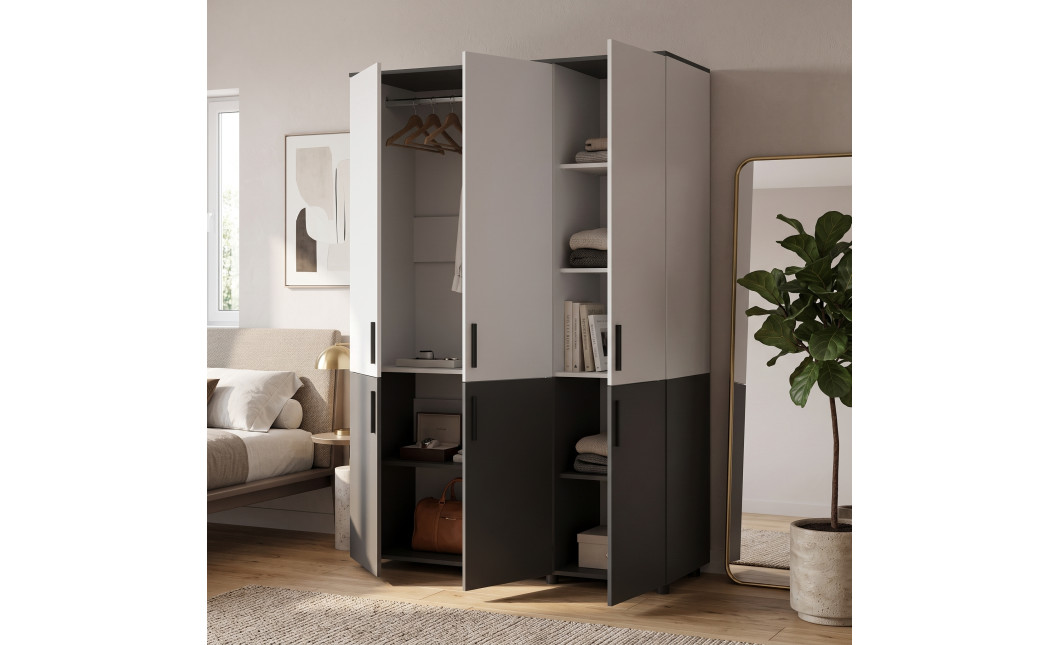 Kleiderschrank Doros Thorn Anthrazit/Weiß 3 Türen Kleiderstange 135x51,6x200 (44900515)