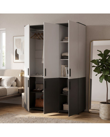 Kleiderschrank Doros Thorn Anthrazit/Weiß 3 Türen Kleiderstange 135x51,6x200 (44900515)