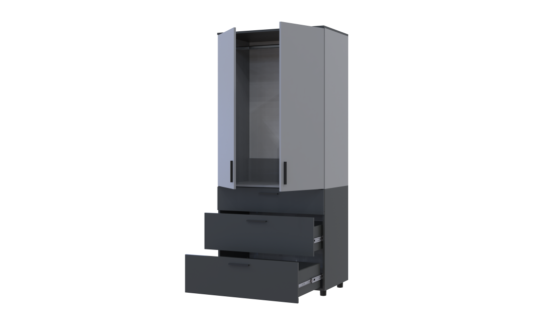 Kleiderschrank Doros Thorn Anthrazit/Grau 2 Türen 3 Schubladen Kleiderstange 90x51,6x200 (44900473)