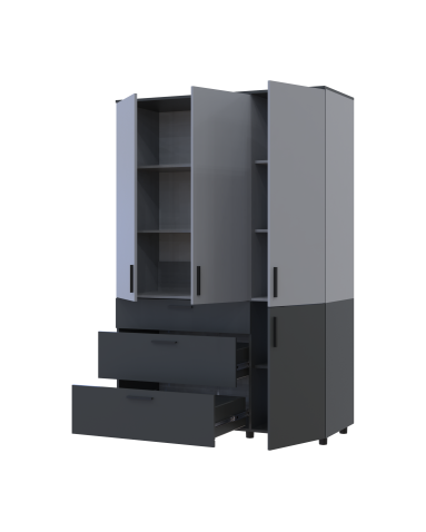 Kleiderschrank Doros Thorn Anthrazit/Grau 3 Türen 3 Schubladen Böden 135x51,6x200 (44900522)