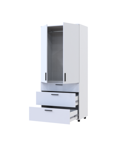 Kleiderschrank Doros Thorn Weiß 2 Türen 3 Schubladen Kleiderstange 90x51,6x200 (44900437)