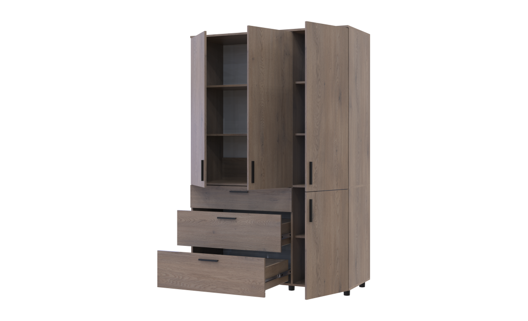 Kleiderschrank Doros Thorn Cremona Cannolo 3 Türen 3 Schubladen Böden 135x51,6x200 (44900478)