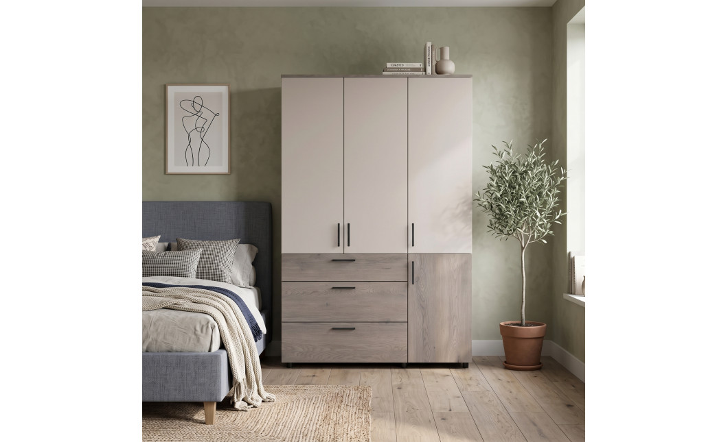 Kleiderschrank Doros Thorn Cremona Cannolo/Kaschmir 3 Türen 3 Schubladen Kleiderstange 135x51,6x200 (44900501)
