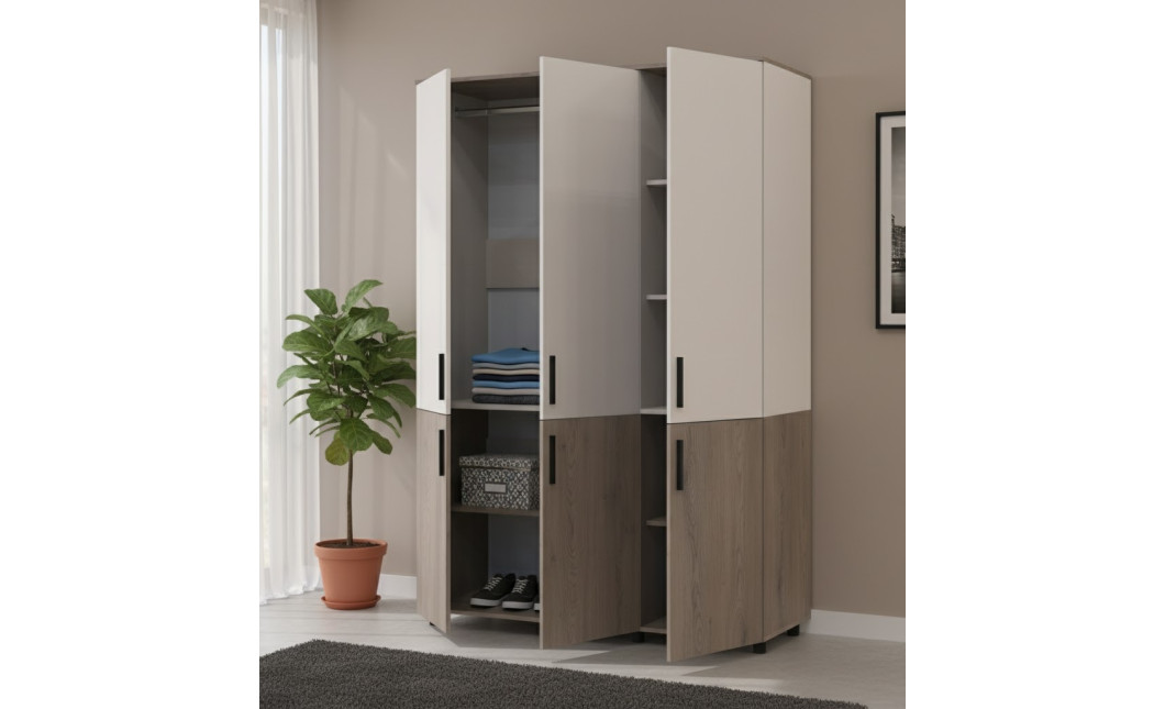 Kleiderschrank Doros Thorn Cremona Cannolo/Kaschmir 3 Türen Kleiderstange 135x51,6x200 (44900499)