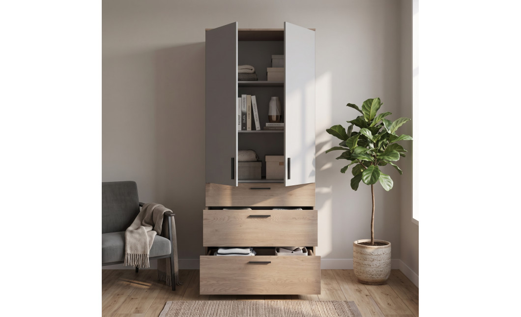 Kleiderschrank Doros Thorn Cremona Cannolo/Grau 2 Türen 3 Schubladen Böden 90x51,6x200 (44900458)